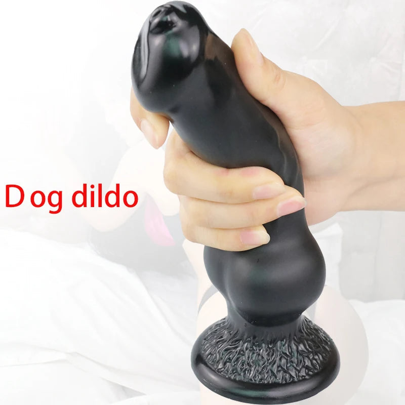 Fantasy Dog Knot Dildo Butt Plug - Big Black Suction Cup Animaldildo Female Masturbation Toys