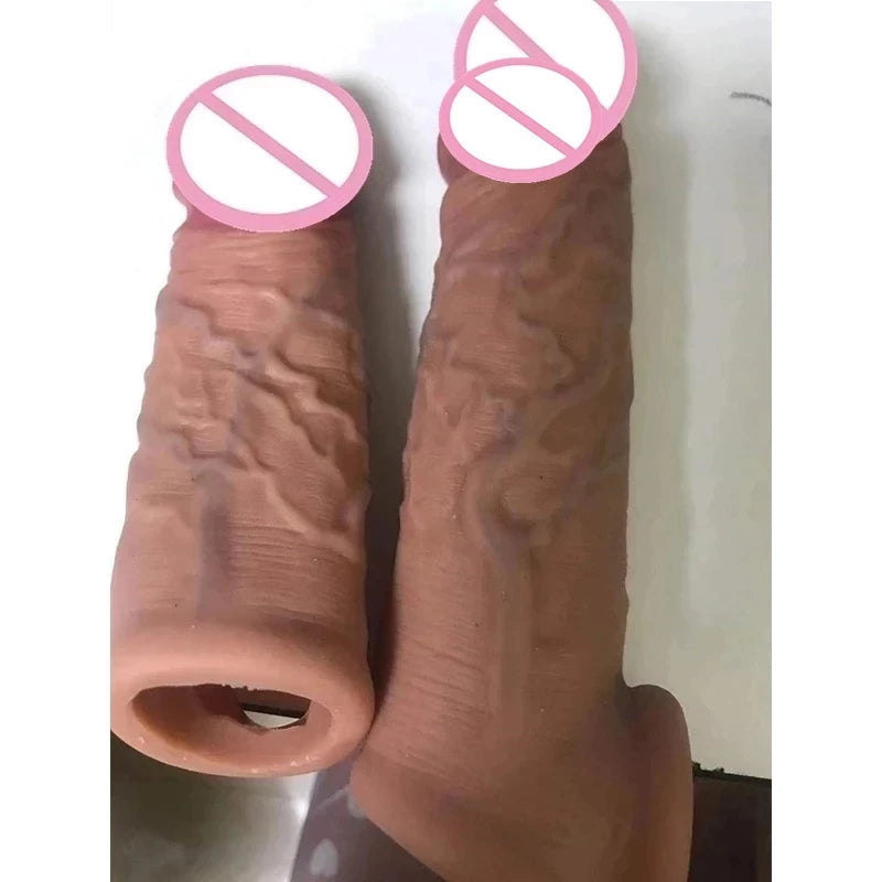 Realistic Cock Sleeve Male Enlarger - Lifelike Bareskin Penis Sheath Sex Toys for Men Gay