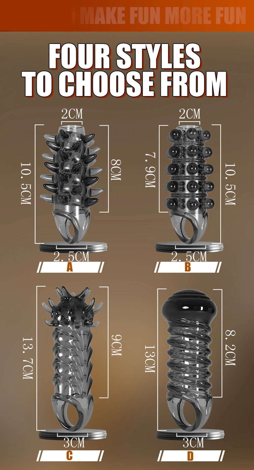 Knotted Fantasy Penis Sleeve - Stretchy Cock Ring Delay Ejaculation Condom Sex Toy for Men