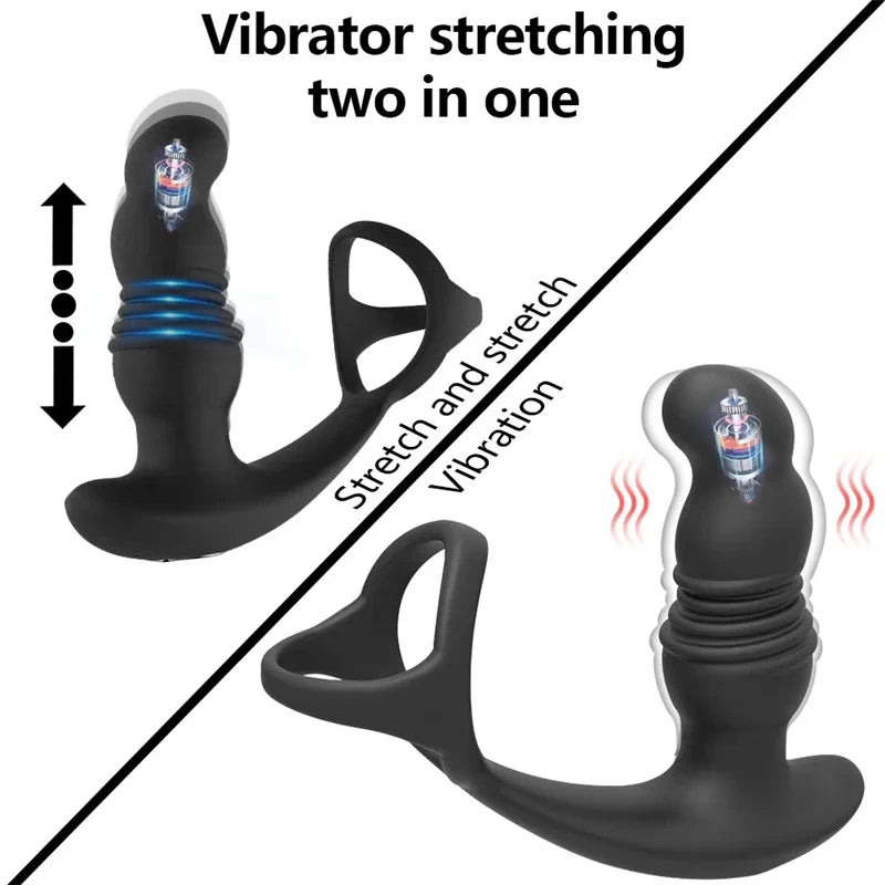 Remote Control Thrusting Dildo Male Sex Toys - Vibrating Cock Ring Prostate Massager