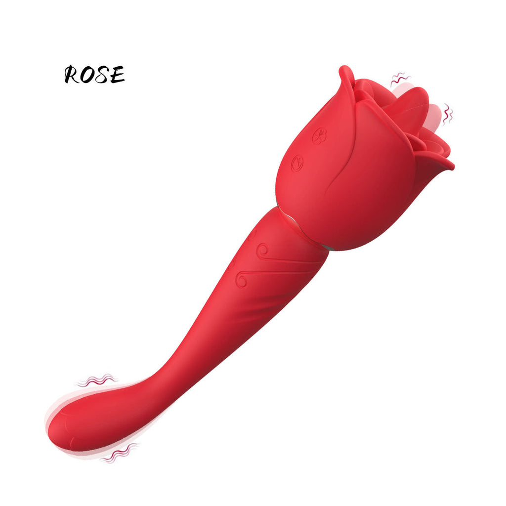 Clit Clamps G Spot Vibrator - 2in1 Tongue Llcking Vibrating Dildo Rose Toy