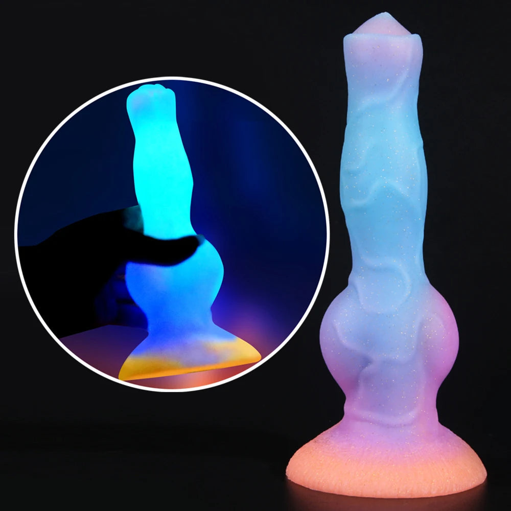 Luminous Dogdildo Fantasy Anal Plug - Silicone Knotted Animal Dildos Vagina Prostate Massager
