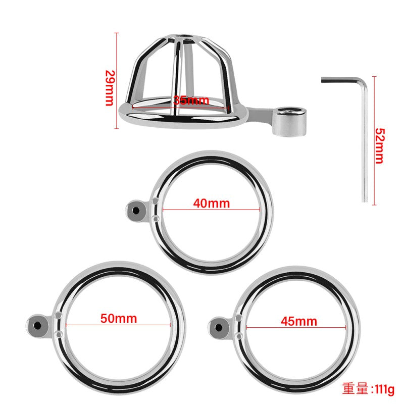 Silent Lock Stainless Steel Chastity Cage with 1-Way Belt and 3 Size Rings- Adult Sex Toy for Bondage