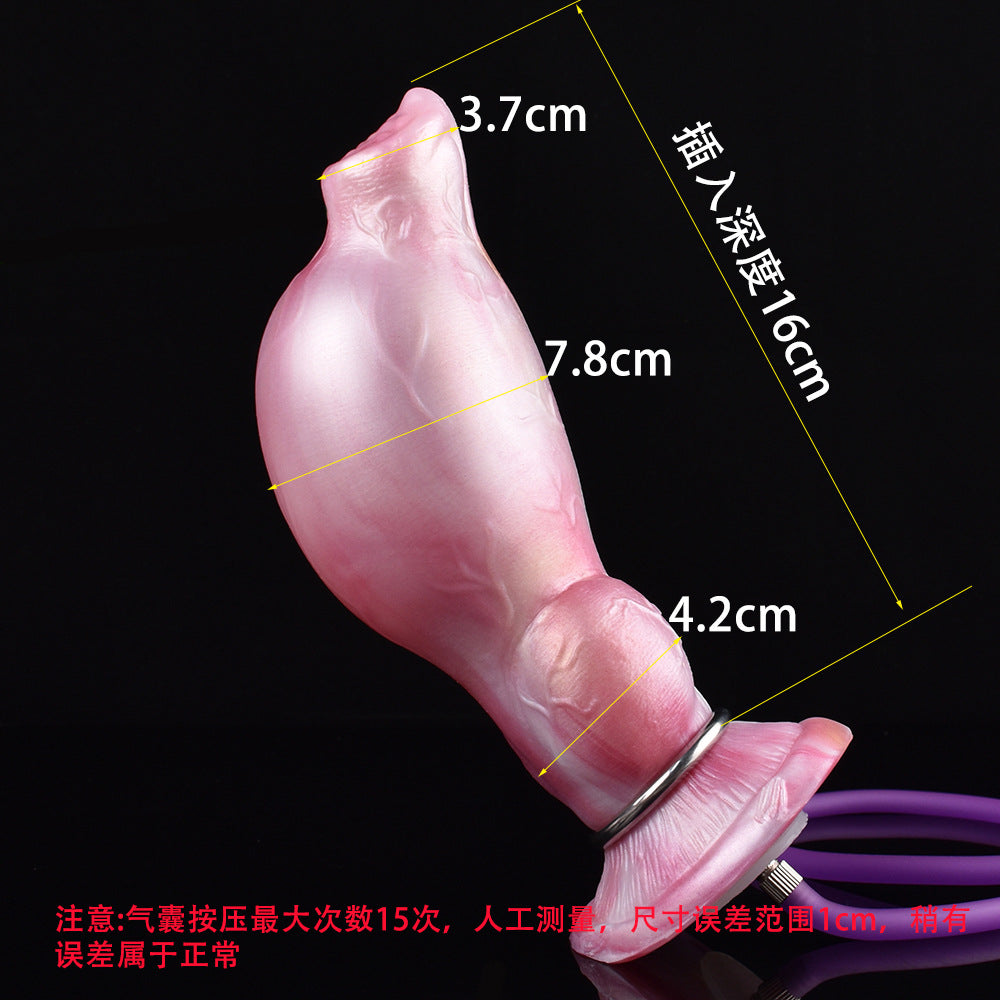 Inflatable Dog Dildo Butt Plug - Knotted Pink Monsterdildo Premium Silicone Animal Sex Toy