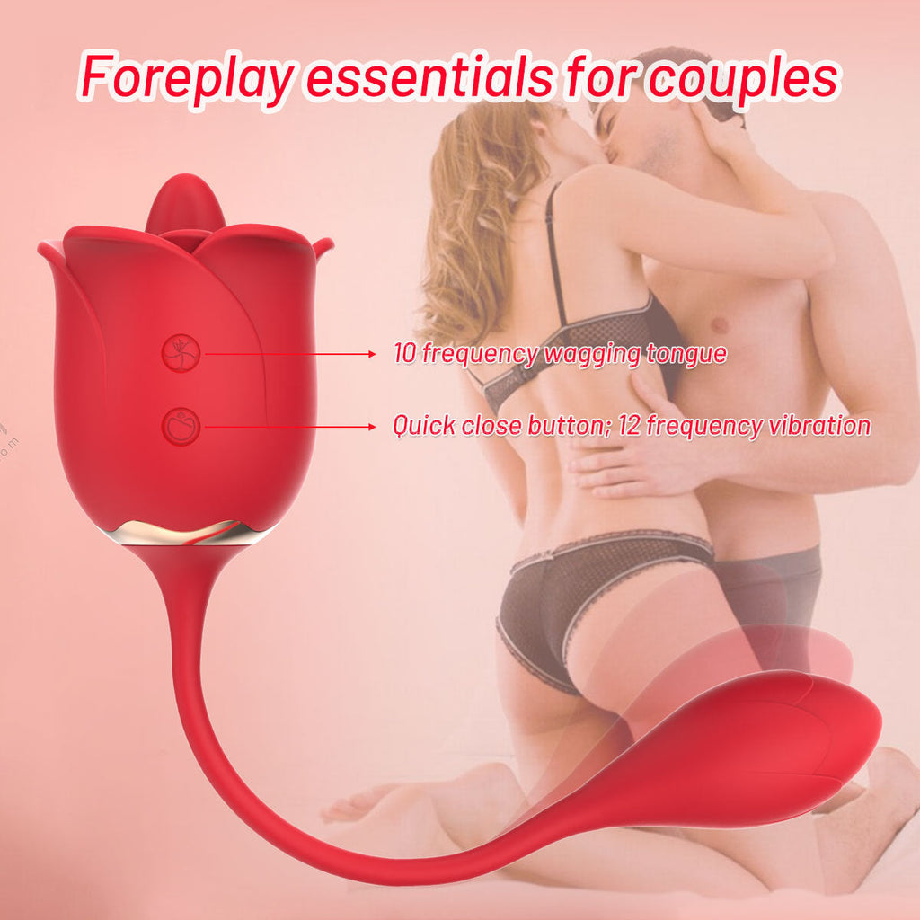 Double End Clit Licking Vibrating Egg Rose Sex Toy - G Spot Clitoral Women Vibrator