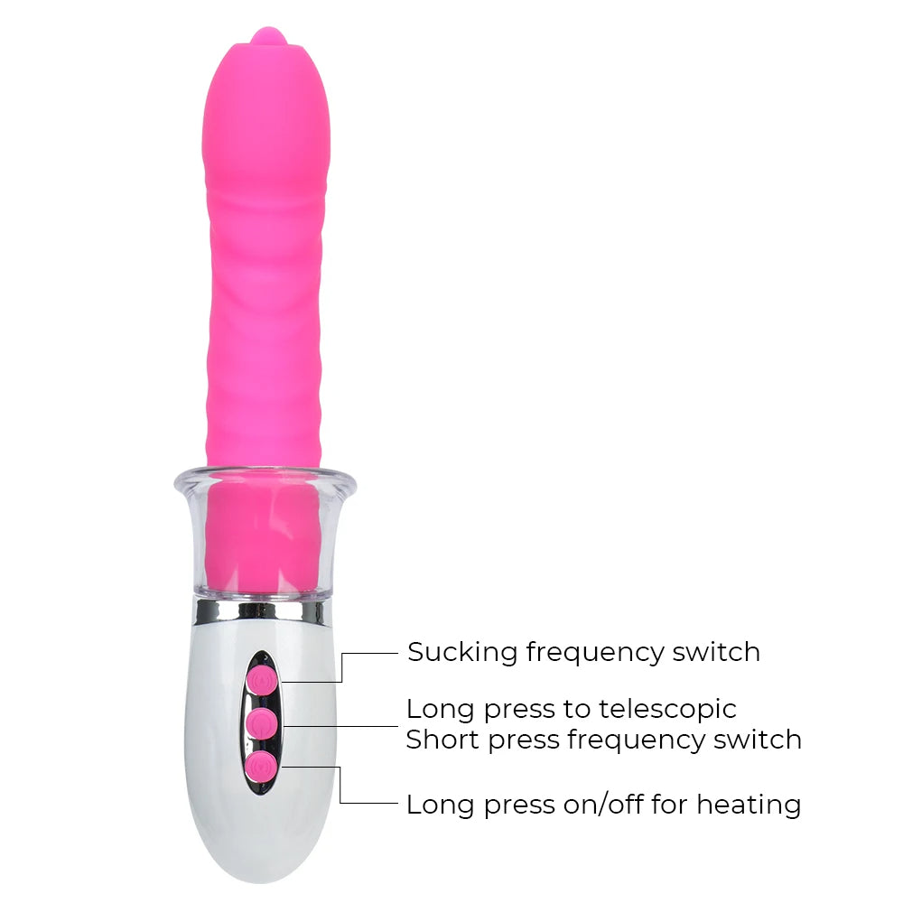 Tongue Clit Vibrator - Changeable Nipple Clamps Thrusting Vibrating Dildo Sex Toys