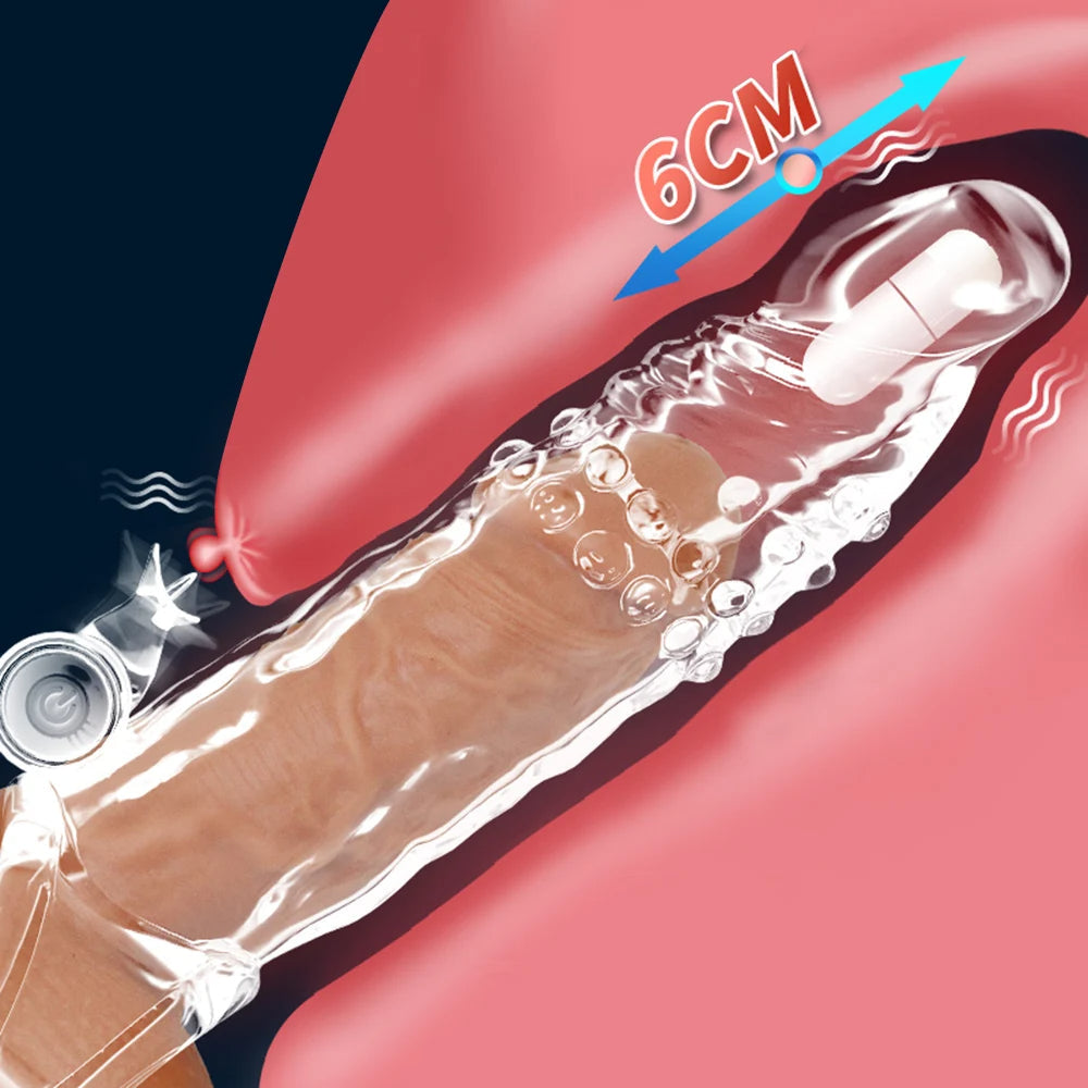 Jelly Silicone Cock Sleeve Vibrating Penis Extender Delay Ejaculation Condom Sex Toys for Men