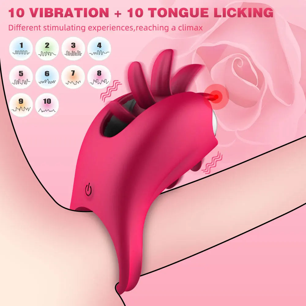 Vibrating Cock Ring Tongue Licking Clit Stimulator - 10 Modes Delayed Ejaculation Enhanced Pleasure