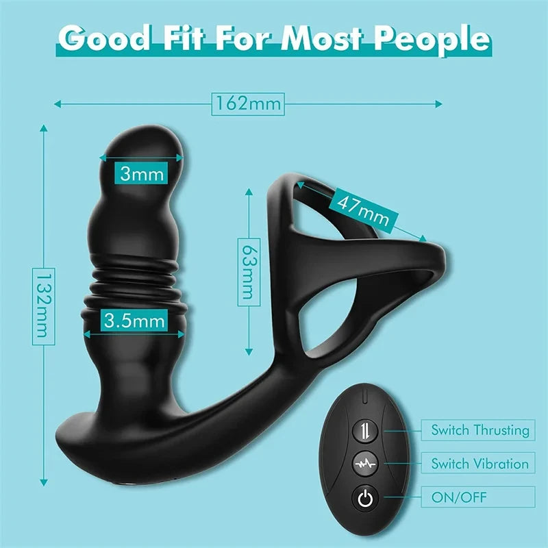 Remote Control Thrusting Dildo Prostate Massager- Cock Ring Delay Ejaculation Male Sex Toy
