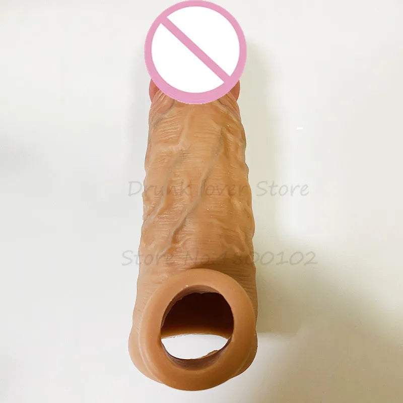 Realistic Cock Sleeve Male Enlarger - Lifelike Bareskin Penis Sheath Sex Toys for Men Gay