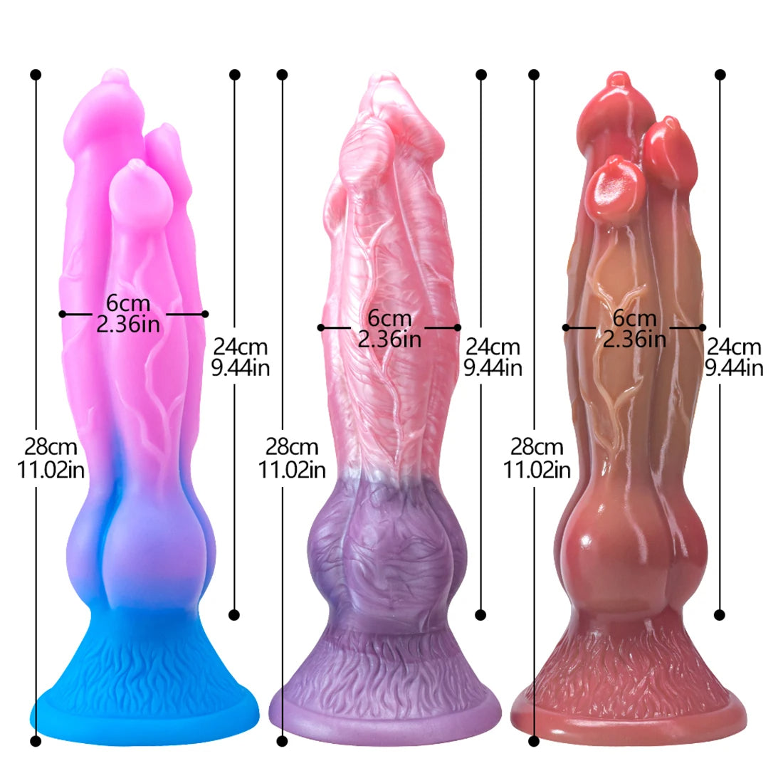 Realistic Thick Dog Dildo - 11 inch Monsterdildo Three Head Women Masturbating Sex Toys