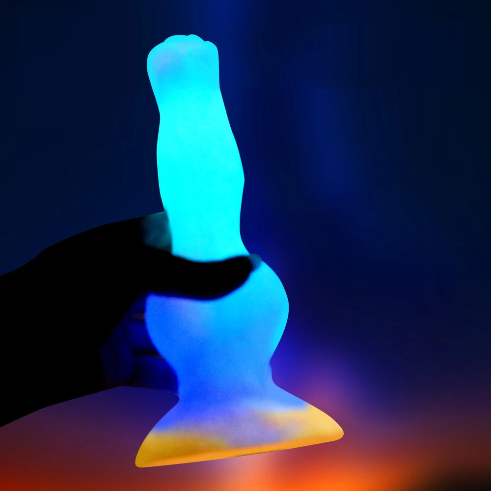 Luminous Dogdildo Fantasy Anal Plug - Silicone Knotted Animal Dildos Vagina Prostate Massager