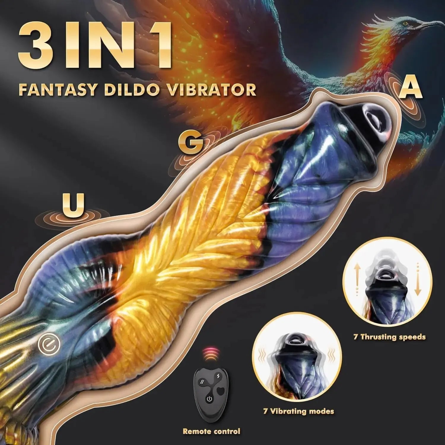 Thrusting Dragon Dildo Fantasy Butt Plug - Remote Control Colorful Women Masturbating Adult Stroker