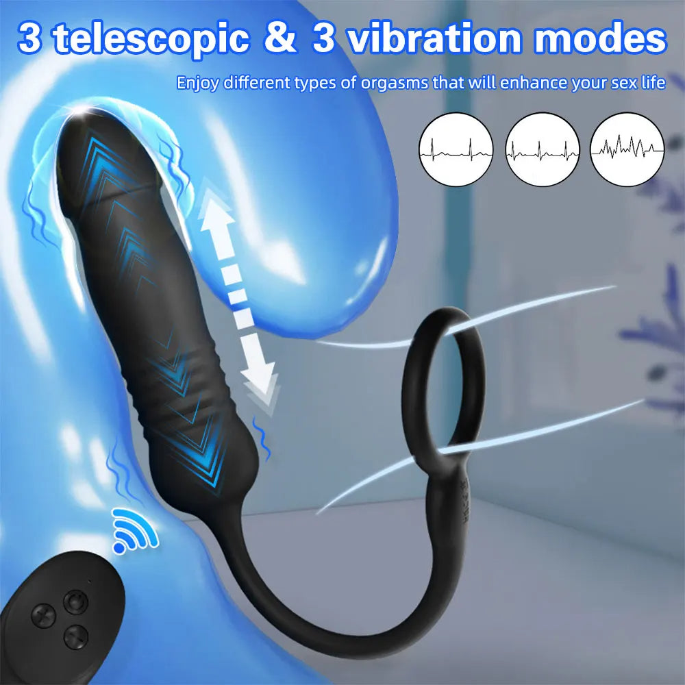 Remote Control Thrusting Anal Butt Plug - Cock Ring Delayed Ejaculation Prostate Massager