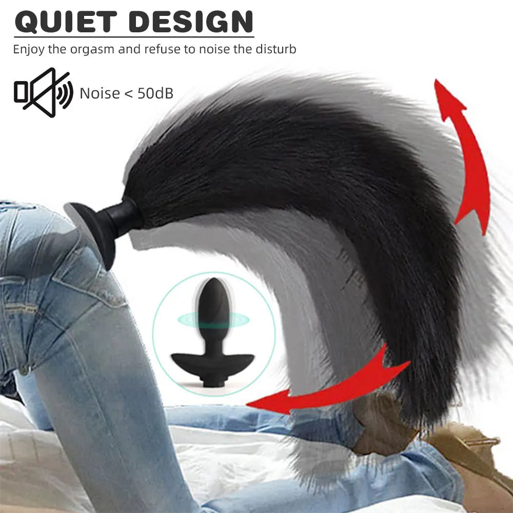Fake Fox Tail Butt Plug - Remote Control Vibrating Analplug Rotating Panty Vibrator Role Play