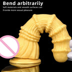 Huge Fantasy Anal Dildo Butt Plug - Golden Knotted Silicone Dildos Suctions Cup Sex Toy