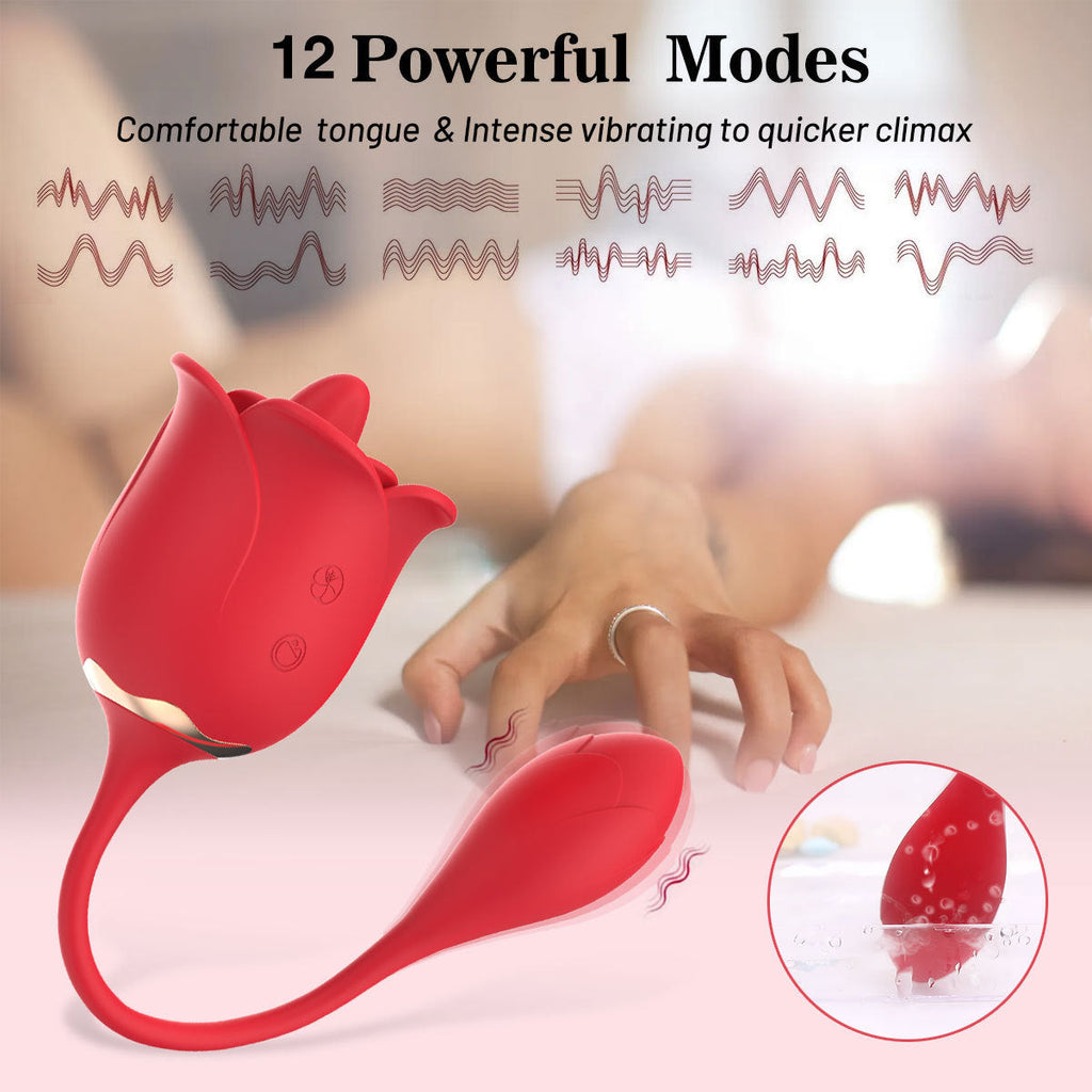 Double End Clit Licking Vibrating Egg Rose Sex Toy - G Spot Clitoral Women Vibrator