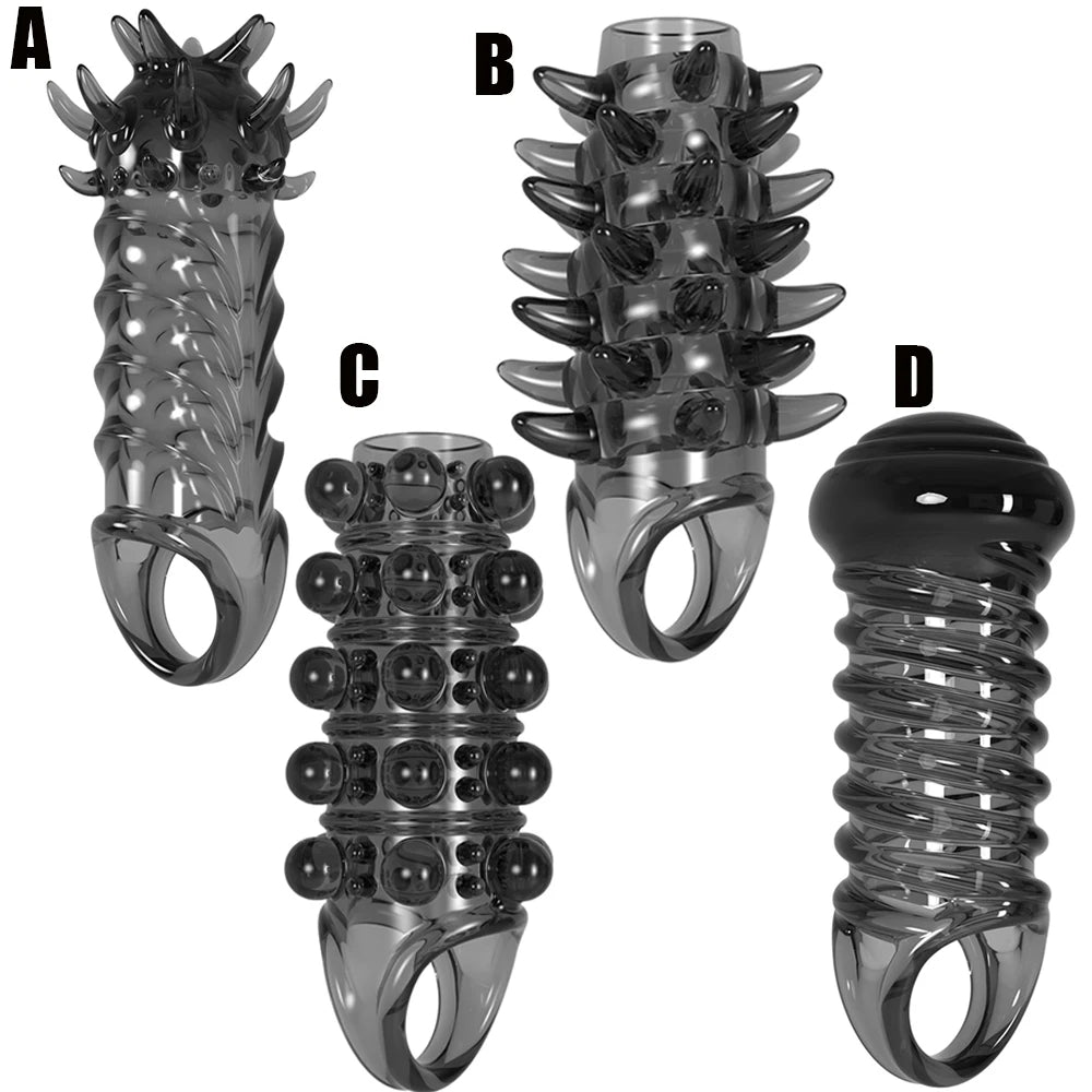 Knotted Fantasy Penis Sleeve - Stretchy Cock Ring Delay Ejaculation Condom Sex Toy for Men