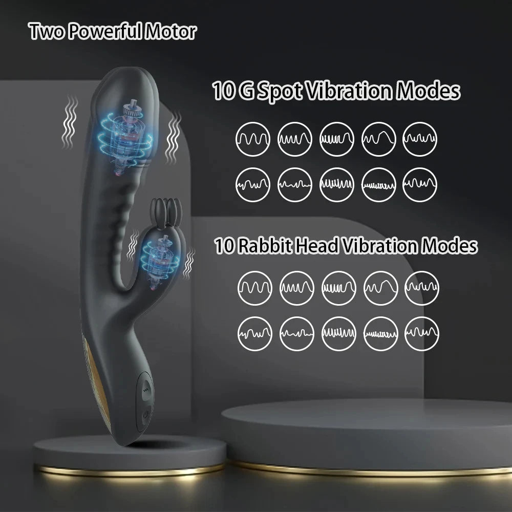 Clit Clamps Rabbit Vibrator - Vibrating Dildo Double End G Spot Clitoral Stimulator
