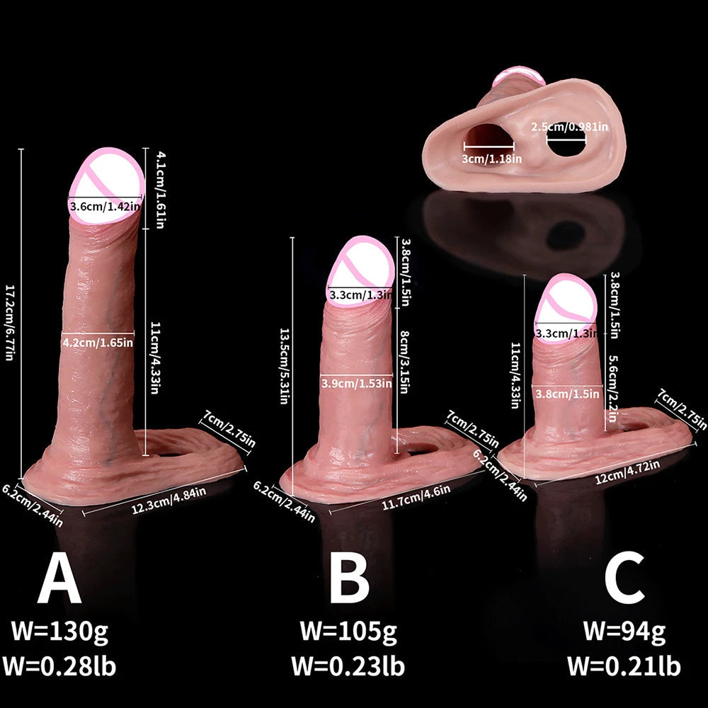 Silicone Cock Sleeve Penis Enlarger - Huge Realistic Condom Cockring Delay Ejaculation Sheath