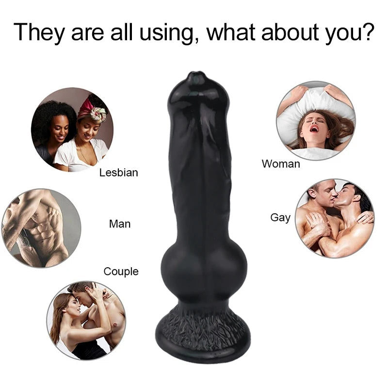 Fantasy Dog Knot Dildo Butt Plug - Big Black Suction Cup Animaldildo Female Masturbation Toys