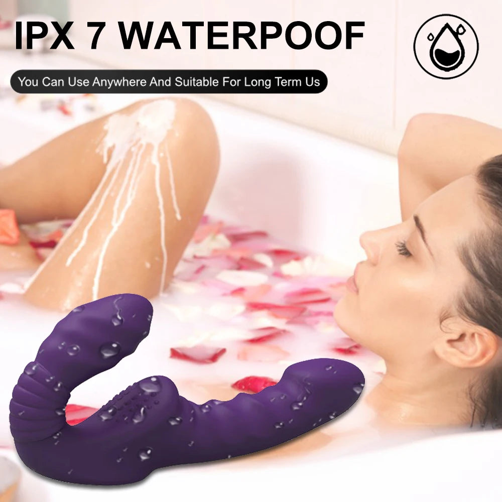 Strapless Strap On Double End Dildo Vibrator - Remote Control Vibrating Lesbian Masturbator