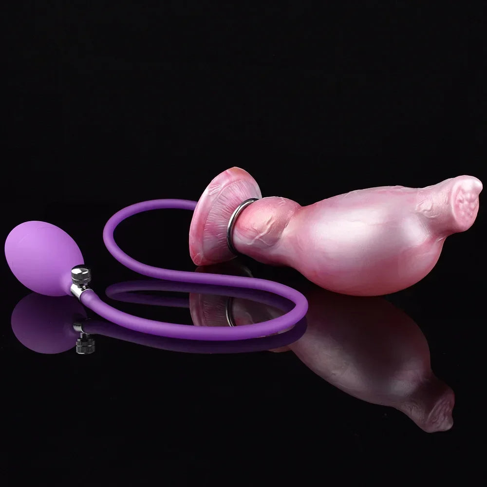Inflatable Dog Dildo Butt Plug - Exotic Silicone Canine Anal Expander Vaginal Masturbator