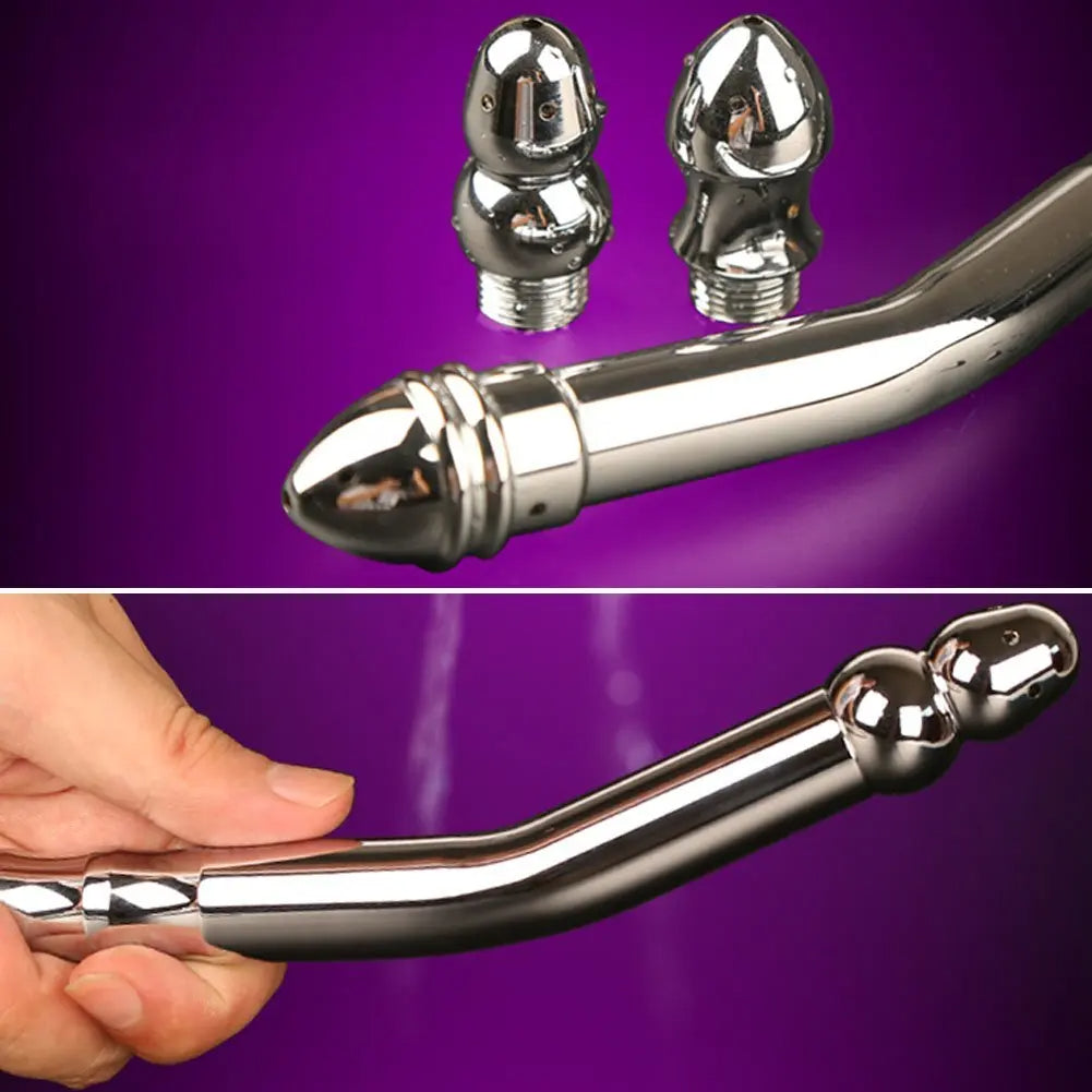 Metal Bidet Anal Douche Cleansing Kit - Faucet Enema Stainless Butt Cleaner with 3 Changing Head