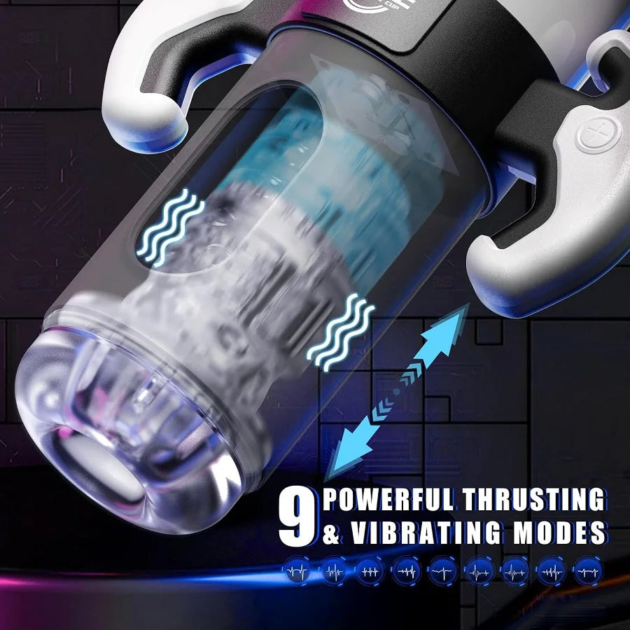 Telescopic Sucking Male Masturbator - Realistic Pocket Pussy Adult Stroker with Handles