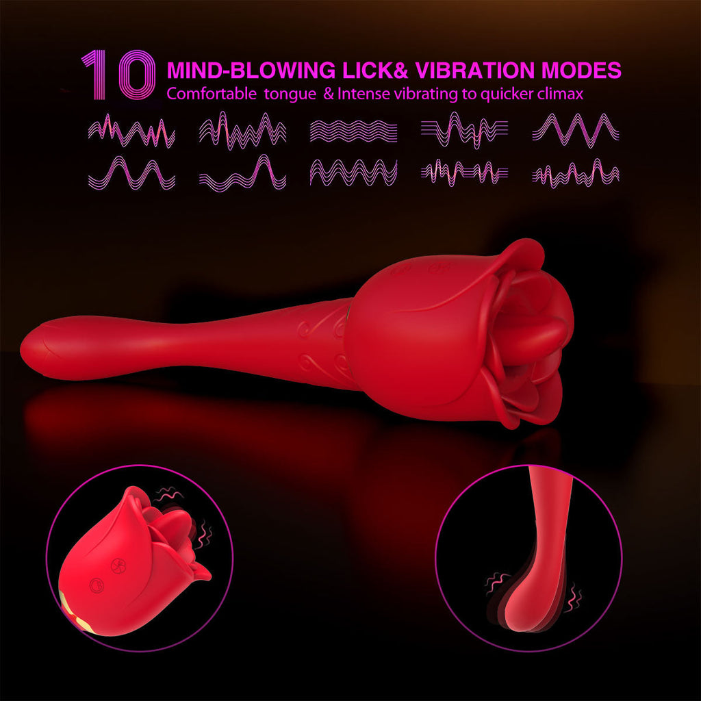 Clit Clamps G Spot Vibrator - 2in1 Tongue Llcking Vibrating Dildo Rose Toy