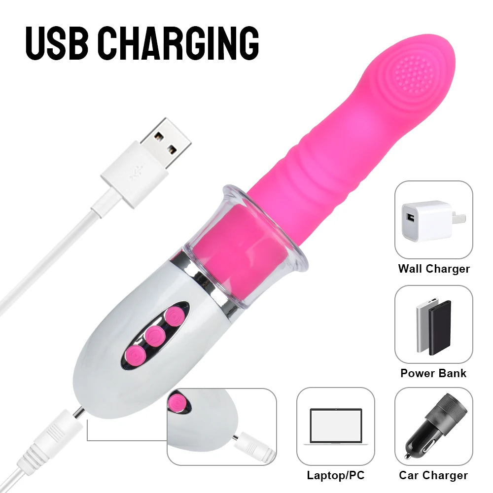 Tongue Clit Vibrator - Changeable Nipple Clamps Thrusting Vibrating Dildo Sex Toys