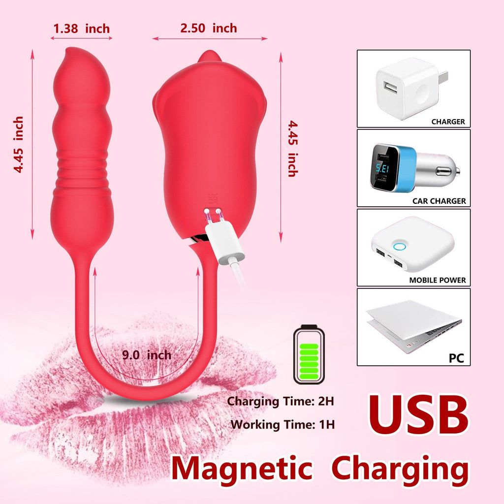 Double End Dildo Thrusting Clitoral Vibrator - G-spot Clit Stimulator Oral Sex Toys for Women Gift