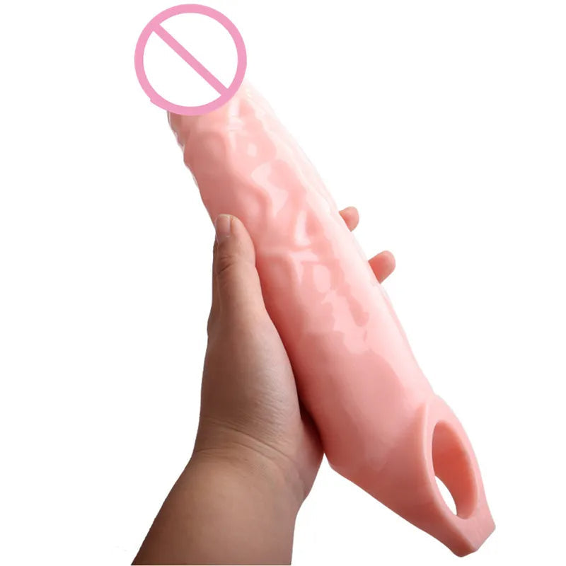 Huge Cock Sleeve Penis Extender Sheath - Lifelike Flesh Dildo Condom Delay Ejaculation