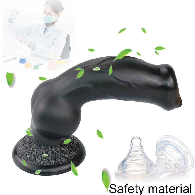 Fantasy Dog Knot Dildo Butt Plug - Big Black Suction Cup Animaldildo Female Masturbation Toys