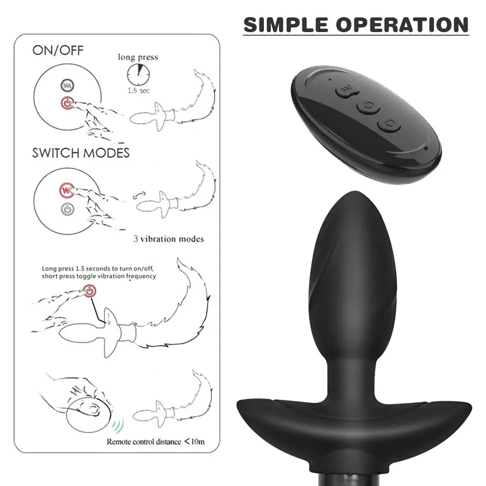 Fake Fox Tail Butt Plug - Remote Control Vibrating Analplug Rotating Panty Vibrator Role Play