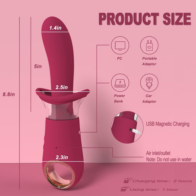 Big Tongue G Spot Vibrator - Mouth Suction Cup Clit Stimulator Female Sex Toys