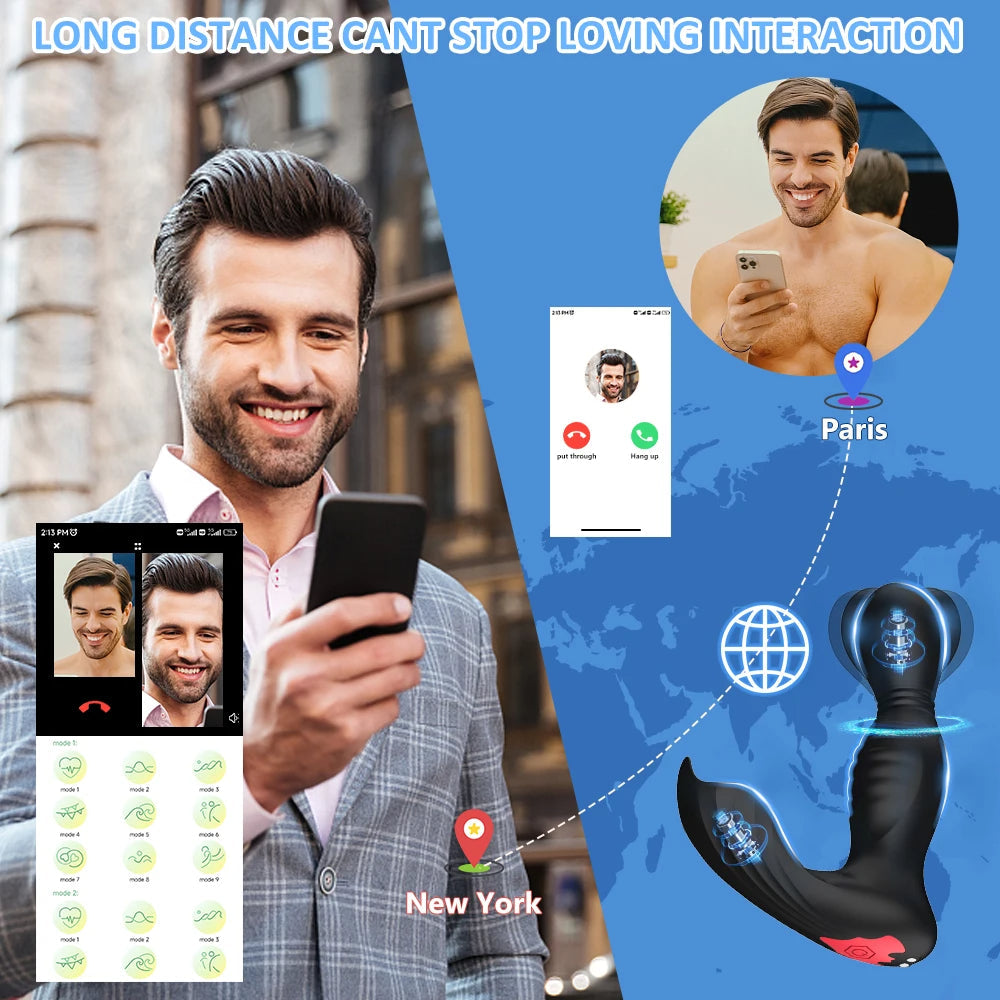 APP Controlled Prostate Massgaer - 360° Rotation Clamp Vibrating Butt Plug Panty Vibrator