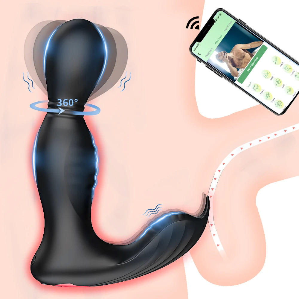 APP Controlled Prostate Massgaer - 360° Rotation Clamp Vibrating Butt Plug Panty Vibrator
