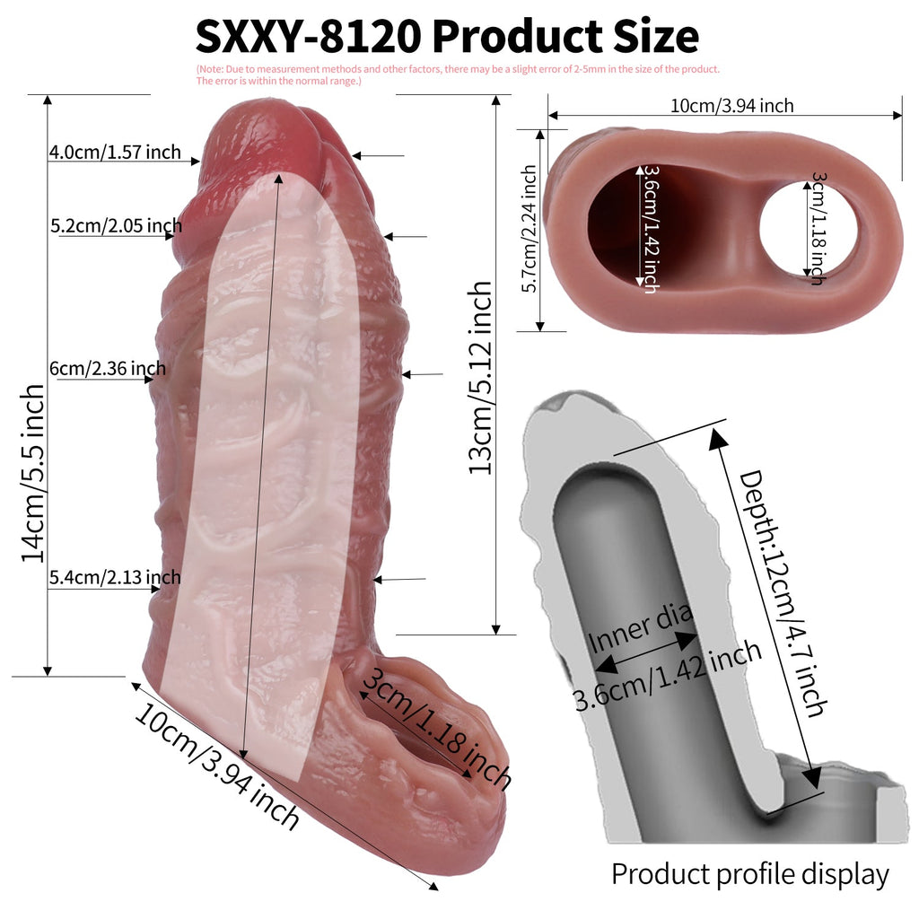 Realistic Cock Sleeve Sex Toys for Men - Lifelike Textured Big Girthy Penis Sheath Extender