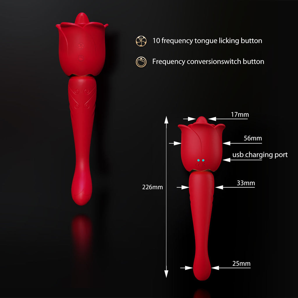 Clit Clamps G Spot Vibrator - 2in1 Tongue Llcking Vibrating Dildo Rose Toy