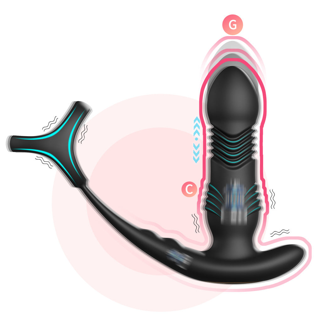 Remote Control Thrusting Dildo Anal Vibrator - Double Cock Ring Male Sex Toys