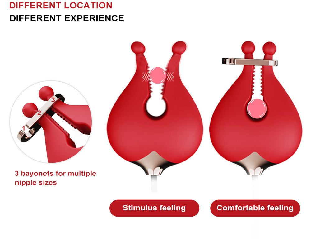 G Spot Vibrating Dildo Double Nipple Clamps Vibrator - 2-in-1 Rose Sex Toy for Women