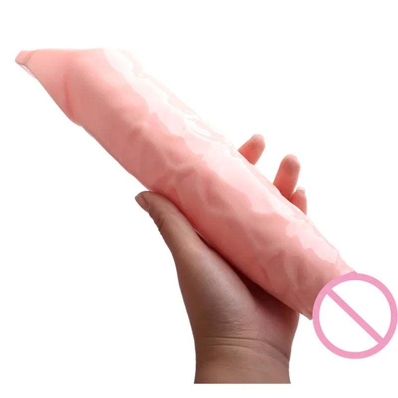 Huge Cock Sleeve Penis Extender Sheath - Lifelike Flesh Dildo Condom Delay Ejaculation