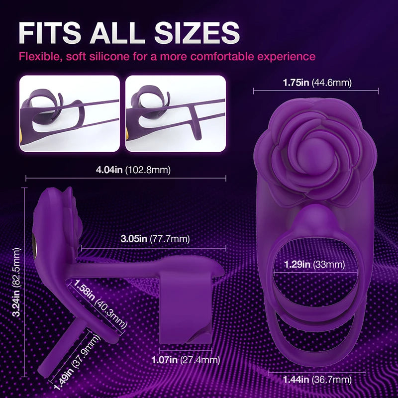 Domlust Remote Control Vibrating Cock Ring - Purple Rose Clit Stimlulator Couple Sex Toy