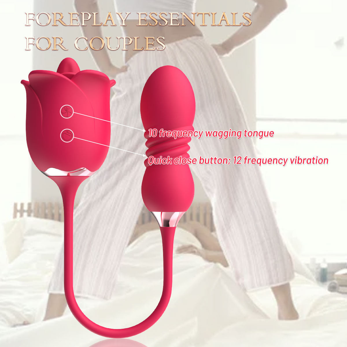 Double End Clit Stimulator Dildo Thrusting Female Sex Toy - Rose Toy Women Vibrator
