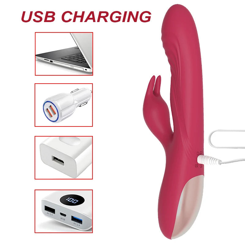 Rabbit Clitoral G Spot Vibrator - Auto Heat Clit Nipple Clamps Vibrating Prostate Massager