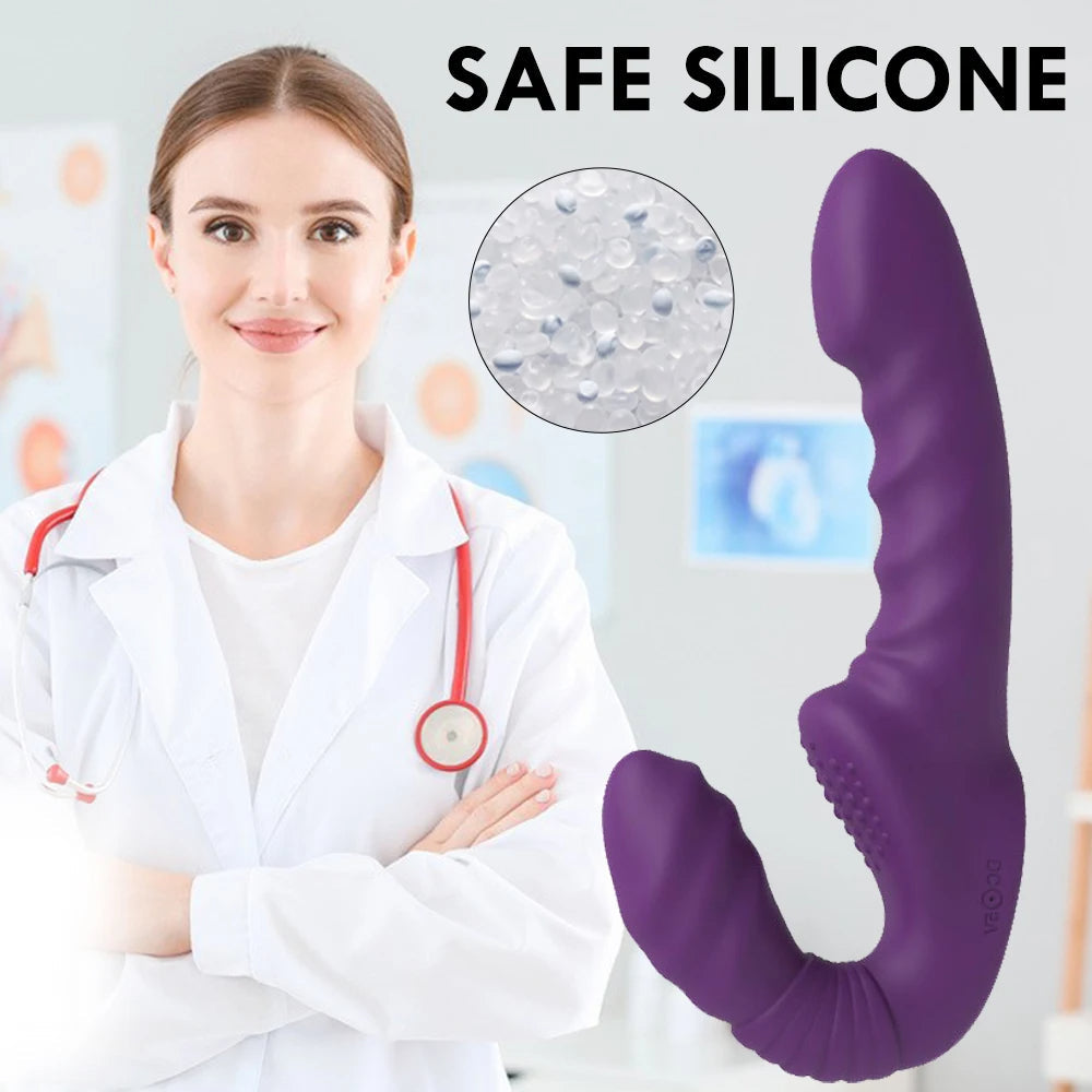 Strapless Strap On Double End Dildo Vibrator - Remote Control Vibrating Lesbian Masturbator