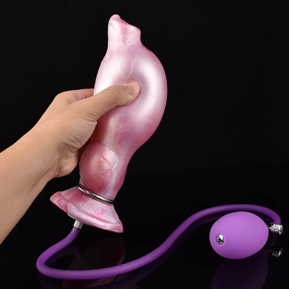 Inflatable Dog Dildo Butt Plug - Exotic Silicone Canine Anal Expander Vaginal Masturbator