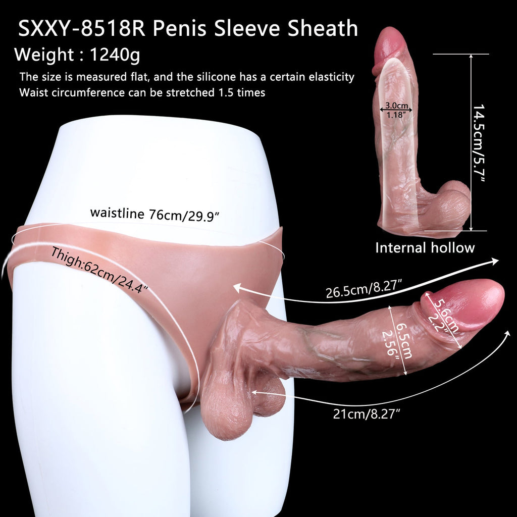Lightskin Realistic Penissleeve Extender Pant - 8-inch Knotted Flesh Dildo Sheath Underwear