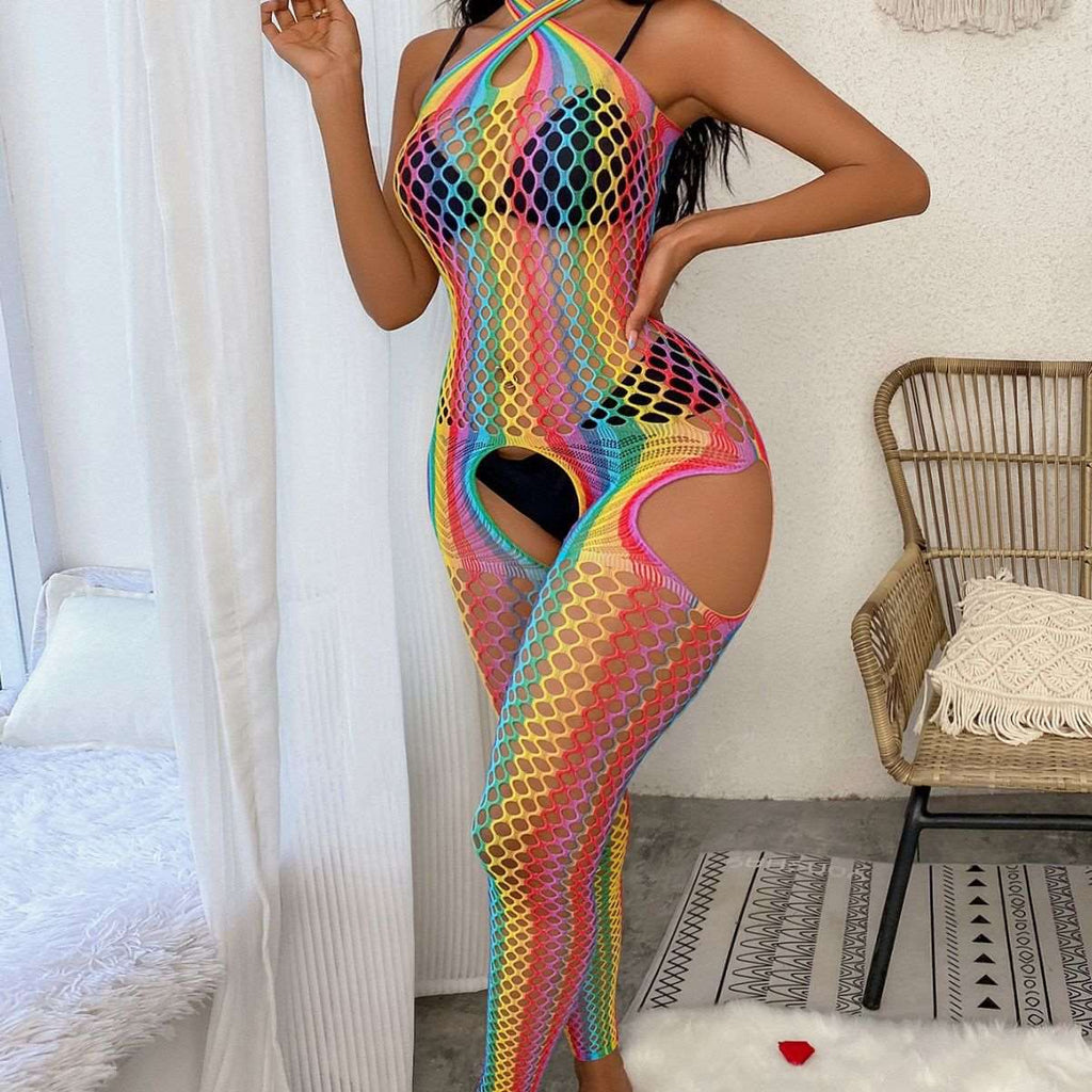 Irresistible Allure: Cross-Border European and American Rainbow Bodystocking - One Size Fits All